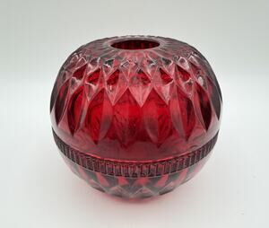 Indiana Glass Red Flashed Fairy Lamp Candle Holder 4.5” Diamond Point Mt Vernon